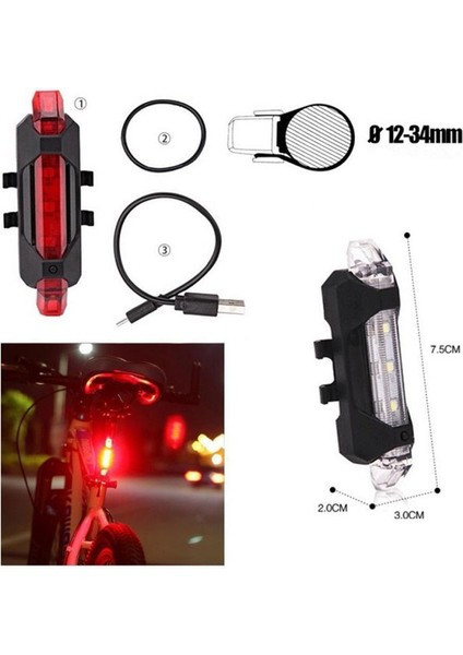 B1 Kırmızı Işık Stili USB Şarj Edilebilir Bisiklet Işığı LED Bisiklet Ön Arka Işık Su Geçirmez Bisiklet Güvenlik Uyarı Kuyruk Işığı El Feneri Bisiklet Aksesuarları (Yurt Dışından) indirimleri