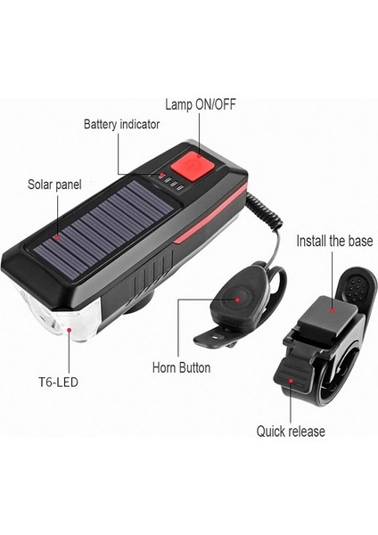 Yeşil Stil Solar Şarj Bisiklet Işığı 3 Modlu LED Yol Dağ Bisikleti Ön Işık Su Geçirmez Bisiklet Çan Işığı USB Şarj Edilebilir Far (Yurt Dışından) modelleri