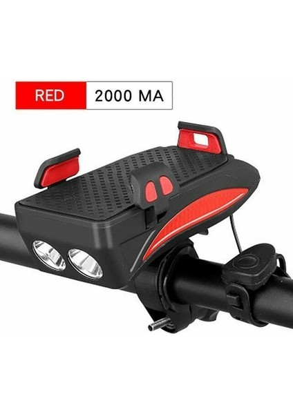 Kırmızı 2000MAH Tarzı Telefon Tutuculu Çok Işlevli Bisiklet Işığı Bisiklet Vurgulamak USB Şarj Edilebilir Solar Korna Lambası Ah Güç Bankası El Feneri (Yurt Dışından)