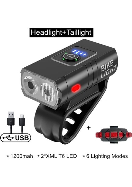 1200 Mah Tarzı T6 LED Bisiklet Işık 10W 800LM USB Şarj Edilebilir Güç Göstergesi 2 * T6 LED Bisiklet Ön Lambası Mtb Bisiklet El Feneri Bisiklet Ekipmanları (Yurt Dışından)