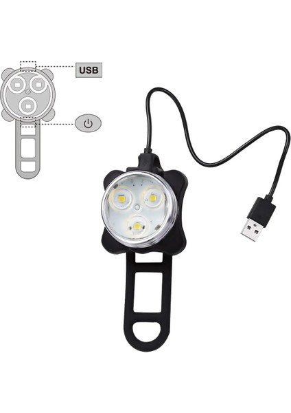 Beyaz Stil Ascher USB Şarj Edilebilir Bisiklet Işık Seti, Süper Parlak Ön Far ve Arka LED Bisiklet Işığı, 650MAH Lityum Pil (Yurt Dışından)