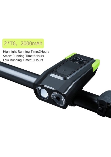 2000 Mah Yeşil Stil Lümen Indüksiyon Bisiklet Korna ile Ön Işık Ah USB Şarj Edilebilir Akıllı Bisiklet Işık LED Bisiklet Lambası Bisiklet El Feneri (Yurt Dışından)