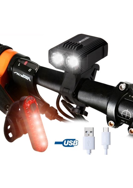 1 Ön 1 Arka Lamba Stili Su Geçirmez USB Şarj Edilebilir Bisiklet Işığı 5 Işık Modu Mtb Bisiklet El Feneri Dahili Pil Bisiklet Lambası Güvenlik Gece Sürüşü (Yurt Dışından)