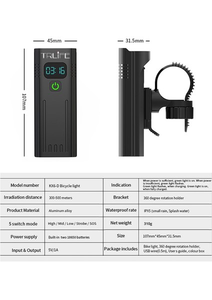 5cob-Xpe Stili Trlıfe Mah Bisiklet Işığı Yağmur Geçirmez USB Şarj LED Bisiklet Işıkları Ön Lamba Far El Feneri Bisiklet Işığı Güç Bankası Olarak (Yurt Dışından)