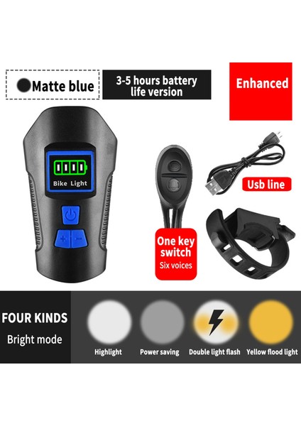 Pil Ekranı C Stili T6 LED Bisiklet Işık Ön 1000 Lümen USB Şarj Edilebilir Lamba Fener Elektrikli Bisiklet Kornası Bisiklet Bilgisayarı LCD Kilometre Kronometre (Yurt Dışından)