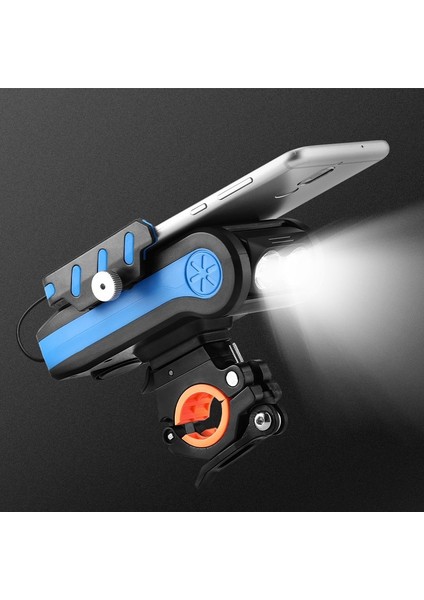 Mavi 2400MAH Tarzı 4 In 1 LED Bisiklet Işık Ön USB Şarj Edilebilir Korna Telefon Tutucu Bisiklet Ah Bisiklet Lambası El Feneri Bisiklet Işık Fener (Yurt Dışından)