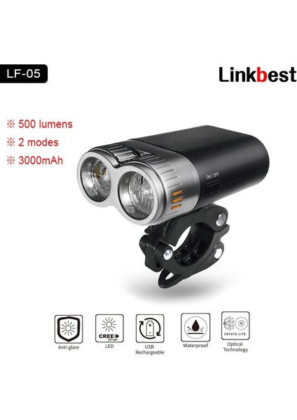 Lf-05 Stili Linkbest USB Şarj Edilebilir Bisiklet Işığı Ah Pil Bisiklet Işığı Tüm Bisikletlere Uyar Yanıp Sönen Işık Far (Yurt Dışından)