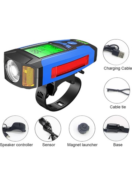 Mavi Stil USB Bisiklet Ön Işık 5 LED Bisiklet Bilgisayar Korna Bisiklet El Feneri Ipx4 Su Geçirmez Kilometre Sayacı Bilgisayar Kilometre (Yurt Dışından) modelleri