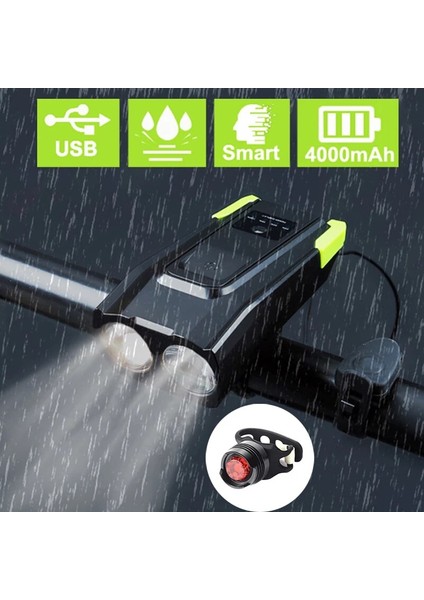 2000 Yeşil Stil Ah Su Geçirmez Bisiklet Lambası Boynuzlu USB Şarj Edilebilir 800 Lümen Bisiklet Bisikleti Için LED Işık Ön Lamba Bisiklet Aksesuarları (Yurt Dışından)