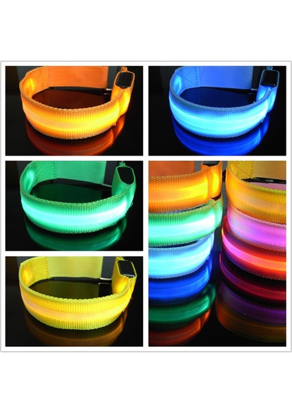 07 ile Pil Stili Doğa Sporları Gece Koşusu Bileklik Kol Bandı LED Işık USB Şarj Edilebilir Emniyet Kemeri Kol Bacak Uyarı Bilekliği Bisiklet Işığı (Yurt Dışından)