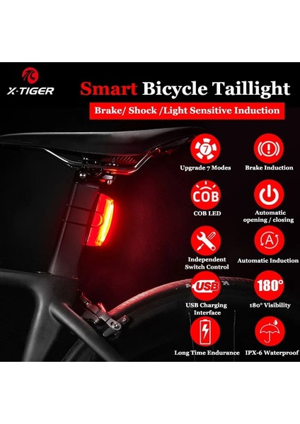 Mavi Stil X-Tiger Bisiklet Arka Işık Akıllı Otomatik Startstop Fren Algılama Bisiklet Işığı Ipx6 Su Geçirmez USB Şarj LED Işık Bisiklet Arka Lambası (Yurt Dışından) fiyatları
