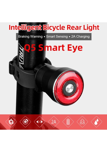 Sele Sele Direği Stili Smart Eye Q5 Bisiklet Fren Lambası IP65 Su Geçirmez Pil Göstergesi 2A Şarj 50 Saat Çalışma Süresi Eyer Seatpost Alaşım LED Lamba (Yurt Dışından) fırsatları