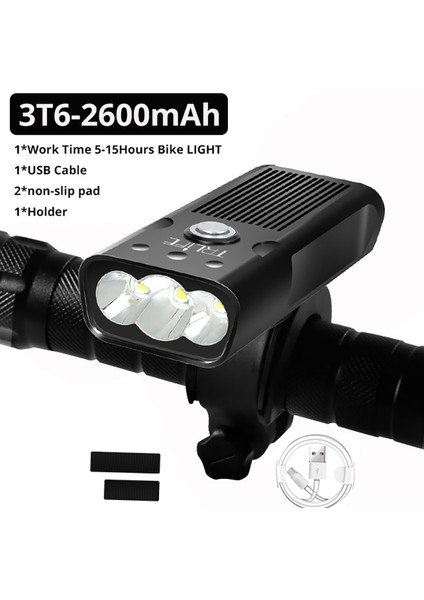 3T6-2600 Stili Mah Bisiklet Işığı Yağmur Geçirmez USB Şarj Edilebilir LED Bisiklet Işığı Bisiklete Binme Için Süper Parlak 5000LMS El Feneri Ön Arka Işık (Yurt Dışından)