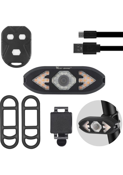 Akıllı Bisiklet Işığı Kablosuz Uzaktan Kumanda Bisiklete Binme Sinyal Arka Lambası Su Geçirmez USB Şarj Edilebilir Bisiklet Arka LED Işık (Yurt Dışından)