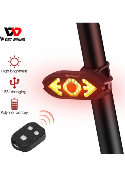 Akıllı Bisiklet Işığı Kablosuz Uzaktan Kumanda Bisiklete Binme Sinyal Arka Lambası Su Geçirmez USB Şarj Edilebilir Bisiklet Arka LED Işık (Yurt Dışından)
