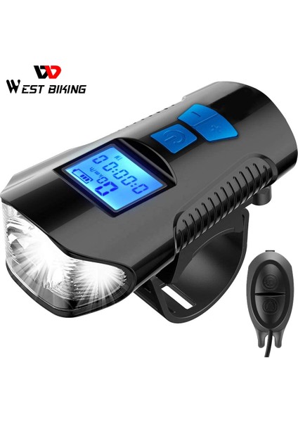 Siyah Kırmızı Stilini Yükselt USB Şarj Edilebilir Bisiklet Ön Işık El Feneri Bisiklet Bilgisayarı ile Su Geçirmez Bisiklet Işık LCD Kilometre Bisiklet Kafa Işık Korna (Yurt Dışından)