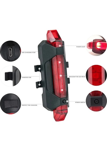 Mavi Stil Sıcak LED USB Şarj Edilebilir Arka Lambası Dağ Bisikleti Bisiklet Işıkları Güvenlik Uyarı Işığı Su Geçirmez Bisiklet Lambası Süper Parlak (Yurt Dışından)