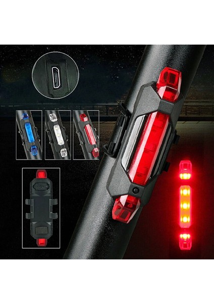 Mavi Stil Sıcak LED USB Şarj Edilebilir Arka Lambası Dağ Bisikleti Bisiklet Işıkları Güvenlik Uyarı Işığı Su Geçirmez Bisiklet Lambası Süper Parlak (Yurt Dışından)