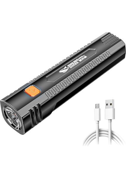 Siyah Stil Taşınabilir El Feneri USB Şarj Edilebilir LED Torch Cep El Feneri Çıkışlı Güç Bankası Suya Dayanıklı Kendini Savunma Balıkçılık Kamp (Yurt Dışından)