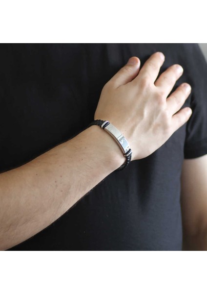 Kişiye Özel Isim Yazılı Çelik-Deri Bileklik (Model-2) modelleri