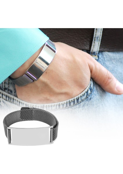 Kişiye Özel Isim Yazılı Magnet Kapamalı Silver Renk Çelik Erkek Hasır Bileklik fiyatları