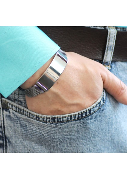 Kişiye Özel Isim Yazılı Magnet Kapamalı Silver Renk Çelik Erkek Hasır Bileklik modelleri