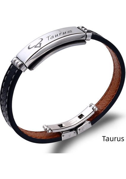 Deri&çelik Kombinli Kişiye Özel Isim Harf/yazılı Boğa Burcu Erkek Bileklik