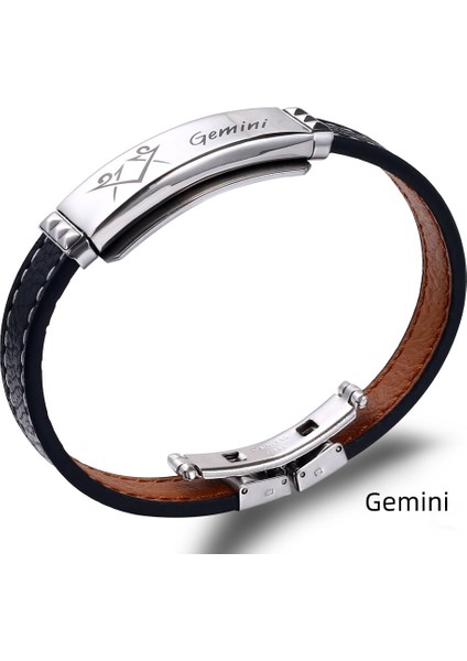 Deri&çelik Kombinli Kişiye Özel Isim Harf/yazılı Ikizler Burcu Erkek Bileklik