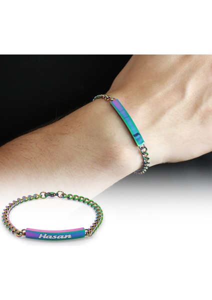 Kişiye Özel Isim Yazılı Ice Blue Renk Çelik Erkek Gurmet Bileklik fiyatları