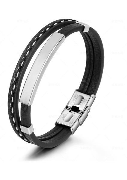 Retro Siyah Deri & Gümüş Renk Çelik Plakalı/mekanizmalı Kişiye Özel Harf/isim Yazılı Erkek Bileklik fiyatları