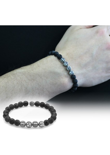 Ayyıldız Oniks Metal Kombinli Kişiye Özel Isim Yazılı Küre Kesim Doğaltaş Bileklik fiyatları