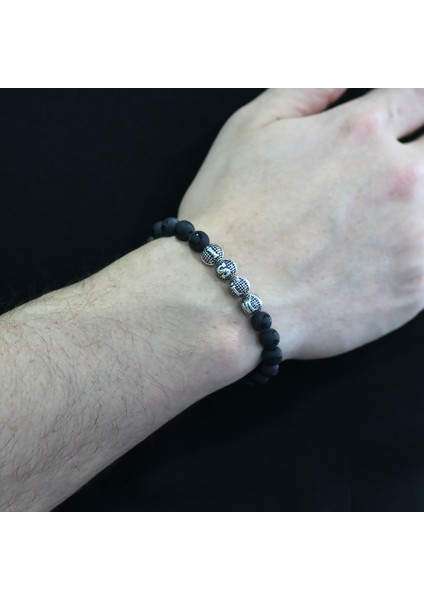 Ayyıldız Oniks Metal Kombinli Kişiye Özel Isim Yazılı Küre Kesim Doğaltaş Bileklik modelleri