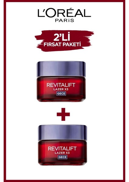 L'Oréal Paris Loreal Paris Revitalift Lazer X3 Ailesi Gece Kremi 50 ml + 50 ml 2 Adet