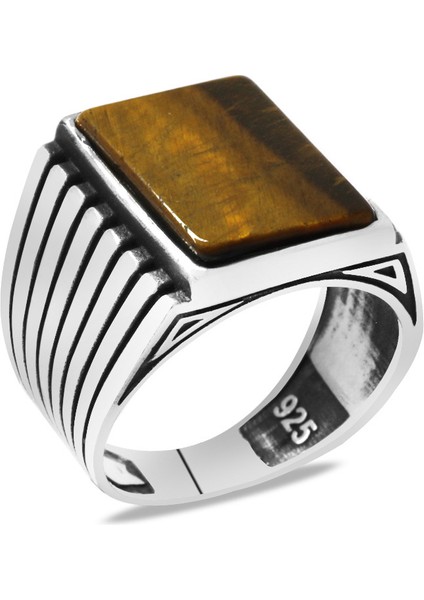 Kaplangözü Taşlı Elegance Tasarım 925 Ayar Gümüş Erkek Yüzük