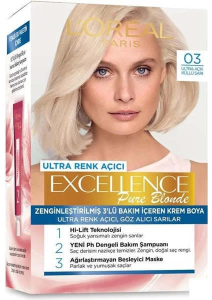 L'Oréal Paris Loreal Paris Excellence Pure Blonde - Ultra Renk Açıcı Saç Boyası No: 03 Açık Küllü Sarı