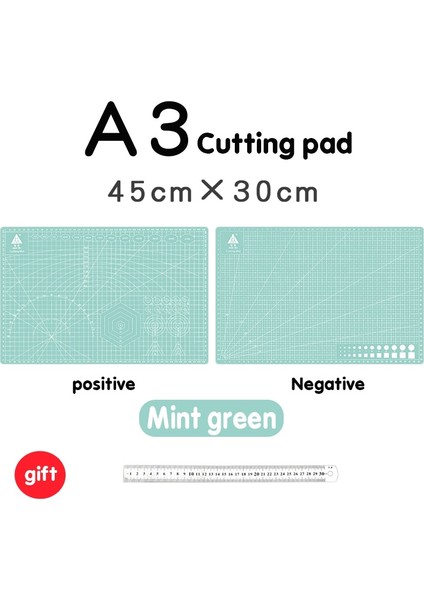 Nane Yeşili Stili A3 Paspas A3 Pvc Kesme Tahtası Mat Patchwork Mat Kesme Mat Patchwork Aracı Manuel Diy Aracı Çift Taraflı Kendiliğinden Iyileşen Gravür Versiyonu (Yurt Dışından)