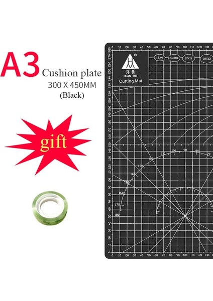Siyah Stil A3 Mat ve Aletler Pvc Kesme Pedi A3 Büyük Manuel Ped Yazma Test Kağıdı Çizim Güzellik Diy Modeli Kauçuk Conta Kendi Kendini Onaran Masaüstü Oyma Pedi (Yurt Dışından)