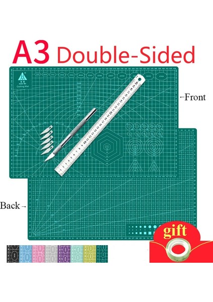 Siyah Stil A3 Mat ve Aletler Pvc Kesme Pedi A3 Büyük Manuel Ped Yazma Test Kağıdı Çizim Güzellik Diy Modeli Kauçuk Conta Kendi Kendini Onaran Masaüstü Oyma Pedi (Yurt Dışından)