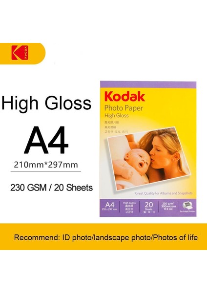 A4 230GSM 20 Yaprak Stili Kodak Ev Yüksek Parlak Süet Fotoğraf Kağıdı Inç Yazıcı Renkli Fotoğraf Kağıdı Inkjet Rc Görüntü Kağıdı A3 A4 A6 Baskı Kağıdı (Yurt Dışından)