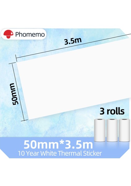 3 Rulo 10 Yıl Beyaz Termal Etiket Kendinden Yapışkanlı Etiket Kağıdı 50MM * 3.5m Phomemo XM02PROM03 Protable Yazıcı Için (Yurt Dışından)