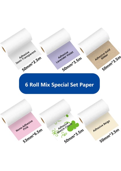 6 Rulo Set M04 Stili Phomemo Termal Kağıt Yapışkan Notlar SM02PRO Yapışkanlı Etiket Ruloları Için Renkli Etiket Genişlik mm Termal Etiket Kağıdı (Yurt Dışından)