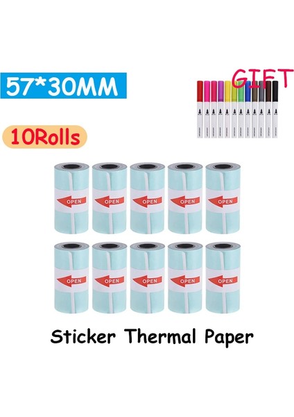 10 Rulo Etiket Pp Stili 10 Rulo 57*30MM Termal Beyaz Renkli Etiket Fotoğraf Kağıdı Çocuklar Için Kamera Anında Yazıcı ve Çocuklar Için Peripage Fotoğraf Yazıcısı (Yurt Dışından)