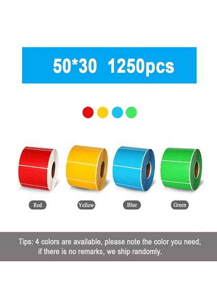 50X30-1250 Adet Tarzı 1 Rulo Renkli Termal Etiket Kendinden Yapışkanlı Etiket Kağıdı mm Kırmızı Sarı Mavi Yeşil Etiket Su Geçirmez Baskı Malzemeleri (Yurt Dışından)