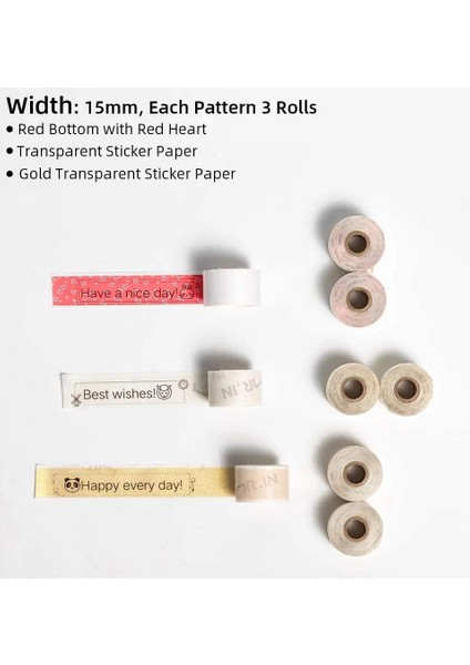 S02 9 Rulo 15MM Stili Phomemo Mticky Note Için Küçük Etiket Kağıdı M02PRO Yazıcı Için Desenli Termal Etiket Siyah Karakter Termal Kağıt Rulosu (Yurt Dışından)