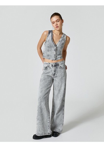 Bol Paça Kot Pantolon Normal Bel Cepli Pamuklu - Bianca Jeans fiyatları