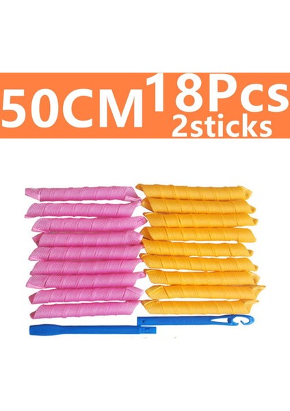 Turuncu Pembe 18 Adet Tarzı 50 cm Dalgalı Spiral Yuvarlak Yumuşak Sihirli Saç Bigudi Gecede Olabilir Dıy Kadın Modelleyici Isısız Bukleler Silindirler Araçları (Yurt Dışından)
