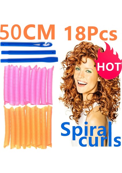 Turuncu Pembe 18 Adet Tarzı 50 cm Dalgalı Spiral Yuvarlak Yumuşak Sihirli Saç Bigudi Gecede Olabilir Dıy Kadın Modelleyici Isısız Bukleler Silindirler Araçları (Yurt Dışından) modelleri