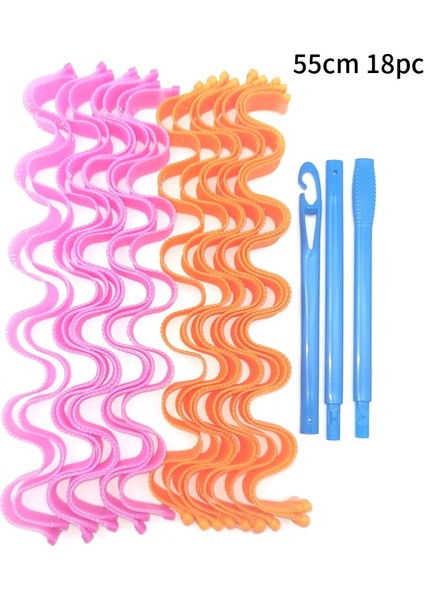55CM 18PC Tarzı Sihirli Leverag Saç Maşaları Spiral Yuvarlak Bukleler Taşınabilir Saç Silindirleri Salyangoz Şekli Dıy Isısız Bukleler (Cm) (Yurt Dışından)