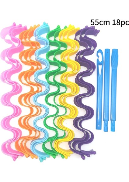 55CM 18PC Tarzı Sihirli Leverag Saç Maşaları Spiral Yuvarlak Bukleler Taşınabilir Saç Silindirleri Salyangoz Şekli Dıy Isısız Bukleler (Cm) (Yurt Dışından)