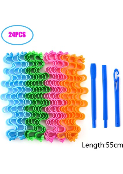 24 Adet 55CM Tarzı Zararsız Yumuşak Saç Kıvırcıklaştırıcılar Isısız Dıy Sihirli Dalga Bukleler Silindirler Saç Aksesuarları Saç Aletleri Için Isı Olmadan Kıvırma Perma Çubuğu (Yurt Dışından)